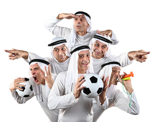 Group of the same person in Arab style ready for soccer match