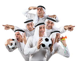 Group of the same person in Arab style ready for soccer match
