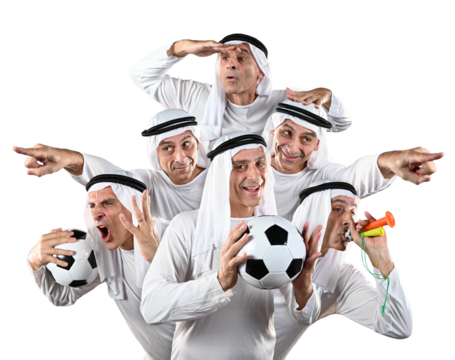 Group of the same person in Arab style ready for soccer match