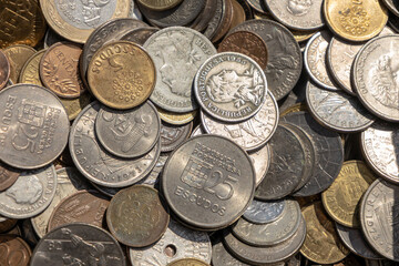 Group of ancient coins. Metallic money in the form of coins