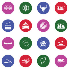 Alaska Icons. White Flat Design In Circle. Vector Illustration.