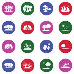 Nature Landscape Icons. White Flat Design In Circle. Vector Illustration.