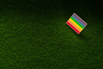 One badge lgbt society on a green grass background.