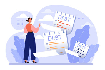 Debt concept. Character with a loan liability. Problem with finance