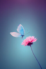A gentle blue butterfly on a fluffy pink flower