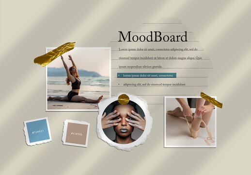 Modern MoodBoard Mockup with Golden Tapes