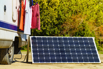 Laundry and solar panel at caravan