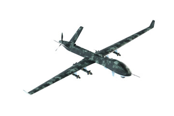UAV military combat drone isolated on white background. Modern aircraft of the army, army of the future, reconnaissance, military drone. 3D illustration, 3D render.