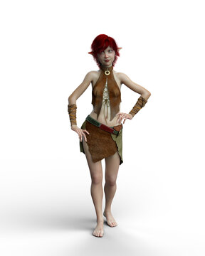 3D illustration of a cute female pixie mythical elf like creature isolated on a transparent background.