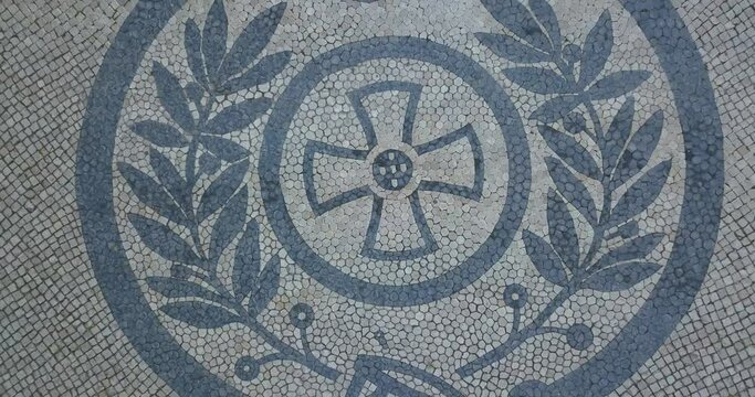 bottom up of view of portuguese coblestone in Monument to the dead of the Great War in Lisbon