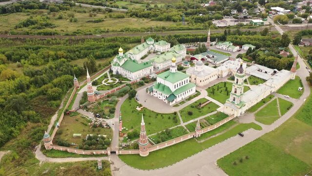 Aerial view of the Epiphany Staro-Golutvin Monastery on a warm September day, located on the outskirts of the city of Kolomna, Russia.