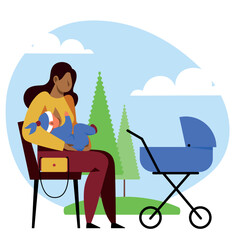 An image of a mother feeding a baby with her breast outdoors - 540710478