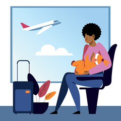 An image of a black mother feeding a baby with her breast in the airport - 540710863