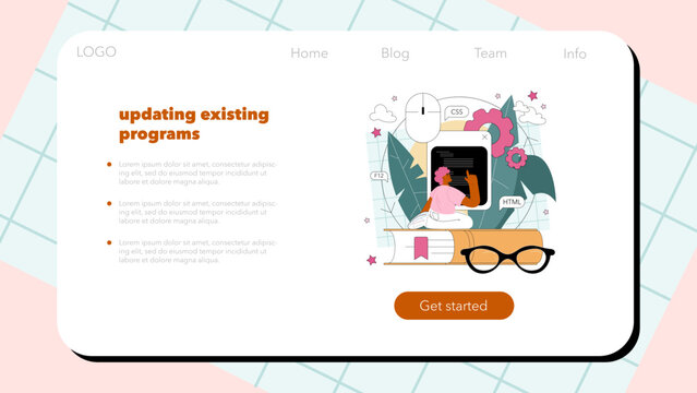Programming web banner or landing page. Idea of coding, testing