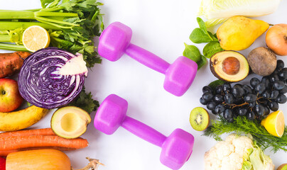 The concept of a correct and healthy lifestyle of a modern person. Healthy food and sports