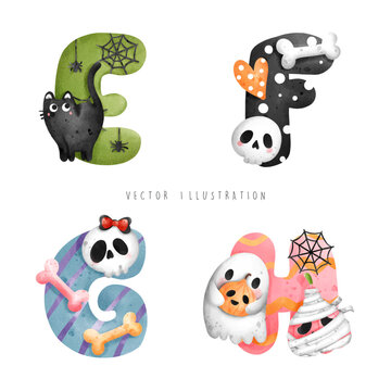 Halloween cute font, Alphabet, vector illustration