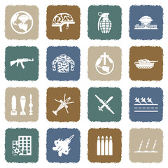 World War Icons. Grunge Color Flat Design. Vector Illustration.
