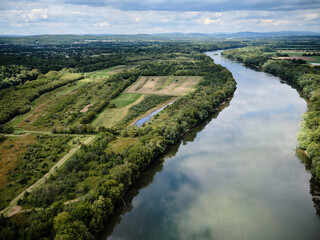 USA, Virginia, Leesburg, Aerial view of Potomac River separating Virginia from Maryland