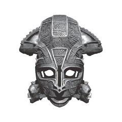 Traditional ancient Mayan Mask. Vector illustration. Doodle sketch.