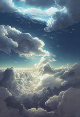 Fototapeta premium Beautiful Landscape above sky At paradis with Whirlwind cloud Atmosphere. Fantasy Art Background Illustration. For Game, Novel, Web Design.