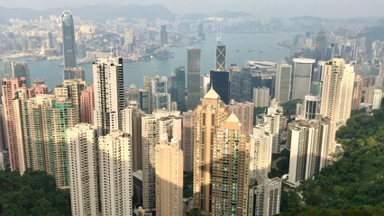 Hong Kong, China, November 2016 - A view of Victoria Peak with tall buildings in the background