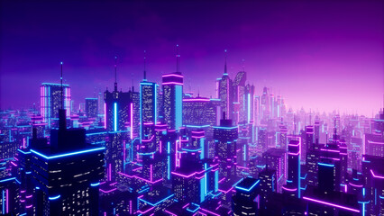 Metaverse city or cyberpunk concept, 3d render