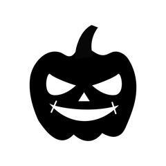 Jack o lantern Halloween pumpkin 
black vector illustration isolated on white background. Pumpkin icon. Pumpkin silhouette design. Traditional Halloween decorative element
