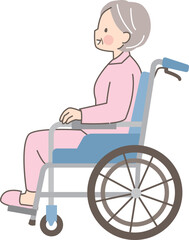 車椅子に乗る笑顔のシニア女性のベクターイラスト素材