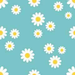 Daisy flower seamless pattern White chamomile icon. Cute plant collection. Growing concept. Wrapping paper textile template. Green background.