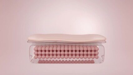 Pink serum or collagen drop and absorb to skin cell. reduce wrinkle and revitalize skin's elasticity concept. 3D rendering.