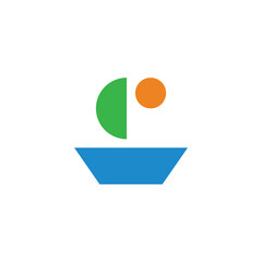 abstract sailing boat sea sun colorful symbol vector