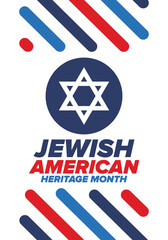 Jewish American Heritage Month. Celebrated annual in May. Jewish American contribution to the history United States. Star of David. Israel symbol. Poster, card, banner and background. Vector