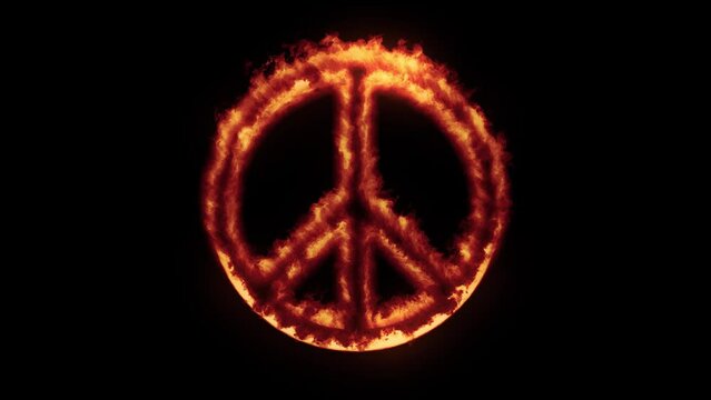 Animation loop of a peace symbol burning. Loops seamlessly - use the screen blending mode for compositing.