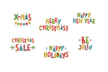 Christmas style lettering set - Happy New Year, Christmas Party, Merry Christmas! Happy Holidays