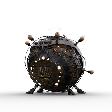 3D rendering of a fantasy Steampunk styled Victorian time machine isolated on a transparent background.