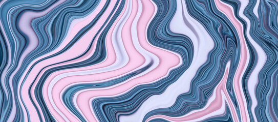 Paint flowing. Moving colorful lines abstract background. Liquid marble texture design, abstract futuristic pattern. Blue and pink painted backdrop. Waves. Creative swirl  art wallpaper with gradient.