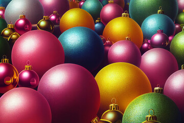 Christmas decoration. Colorful baubles balls ornaments. 3d rendering