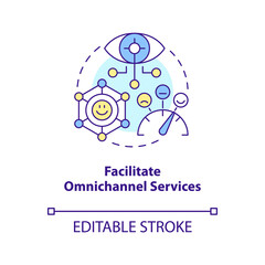 Facilitate omnichannel services concept icon. Improve customers experience abstract idea thin line illustration. Isolated outline drawing. Editable stroke. Arial, Myriad Pro-Bold fonts used