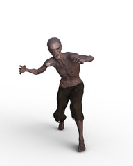 3D rendering of a flesh eating zombie man isolated on a transparent background.