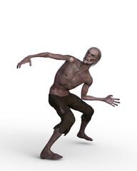 3D rendering of an undead zombie creature isolated on a transparent background.
