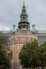 Sweden, Stockholm - July 16, 2022: Backside and tower of Nordiska Museet, History museum, seen from...
