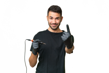Tattoo artist caucasian man over isolated background doing coming gesture