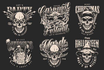 Horror holiday set monochrome posters