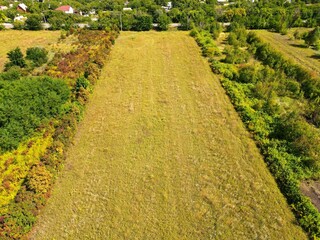Land plot, aerial view in autumn. GPS registration, survey of property, real estate for map showing location, area. Housing construction, development sale, purchase, investment.