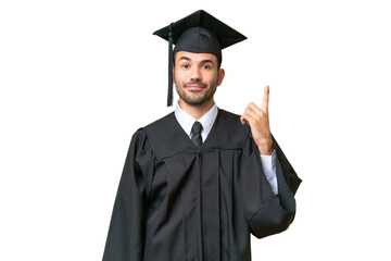 Young university graduate man over isolated background pointing with the index finger a great idea