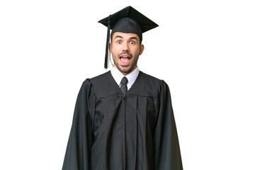 Young university graduate man over isolated background with surprise facial expression