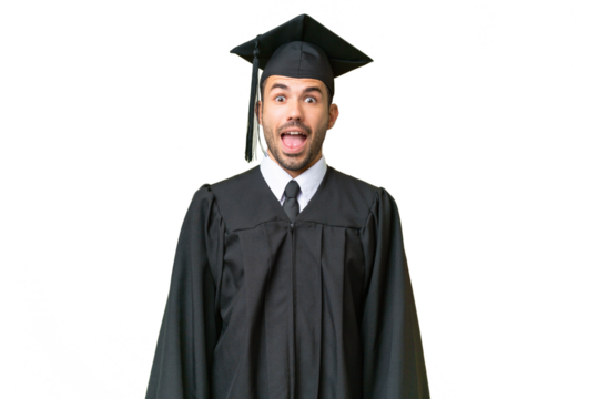 Young university graduate man over isolated background with surprise facial expression