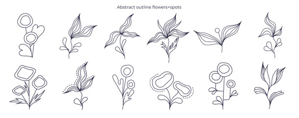 Abstract outline flowers. Elements for wedding invitations and your designs.