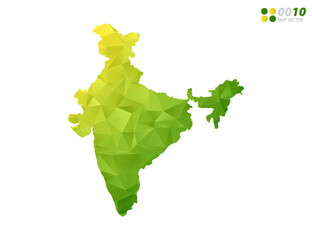 Vector India map green and yellow polygon triangle mosaic with white background. style gradient.