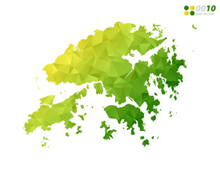 Vector Hong Kong map green and yellow polygon triangle mosaic with white background. style gradient. - obrazy, fototapety, plakaty